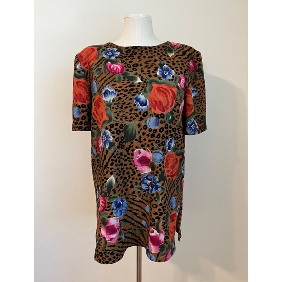 Large Bobbie Brooks Short Sleeve Leopard Cheetah Floral Print Tunic top - Picture 1 of 7